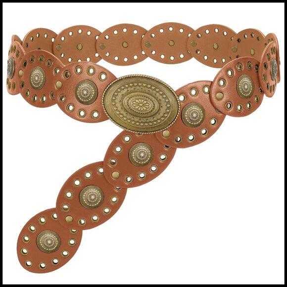 Vintage Western Disc Concho Belt Boho Retro Adjustable Festival Waist Accessory